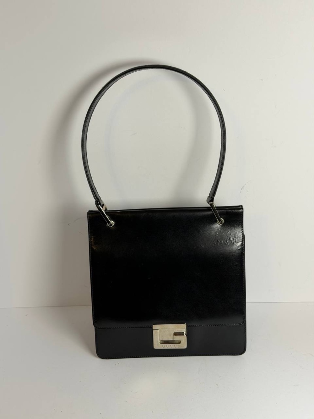 Vintage Gucci Tom Ford Era Square G Black Leather Shoulder Bag (1990s)
